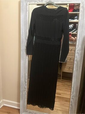 Olcay Gulsen Black Long-Sleeve Maxi Dress with Textured Panels